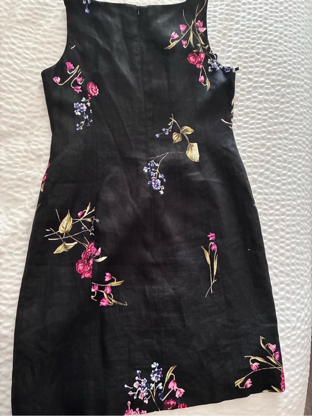 Jones New York Dress Petite 6P Black Linen Floral Sheath Sleeveless Lined - Picture 3 of 5